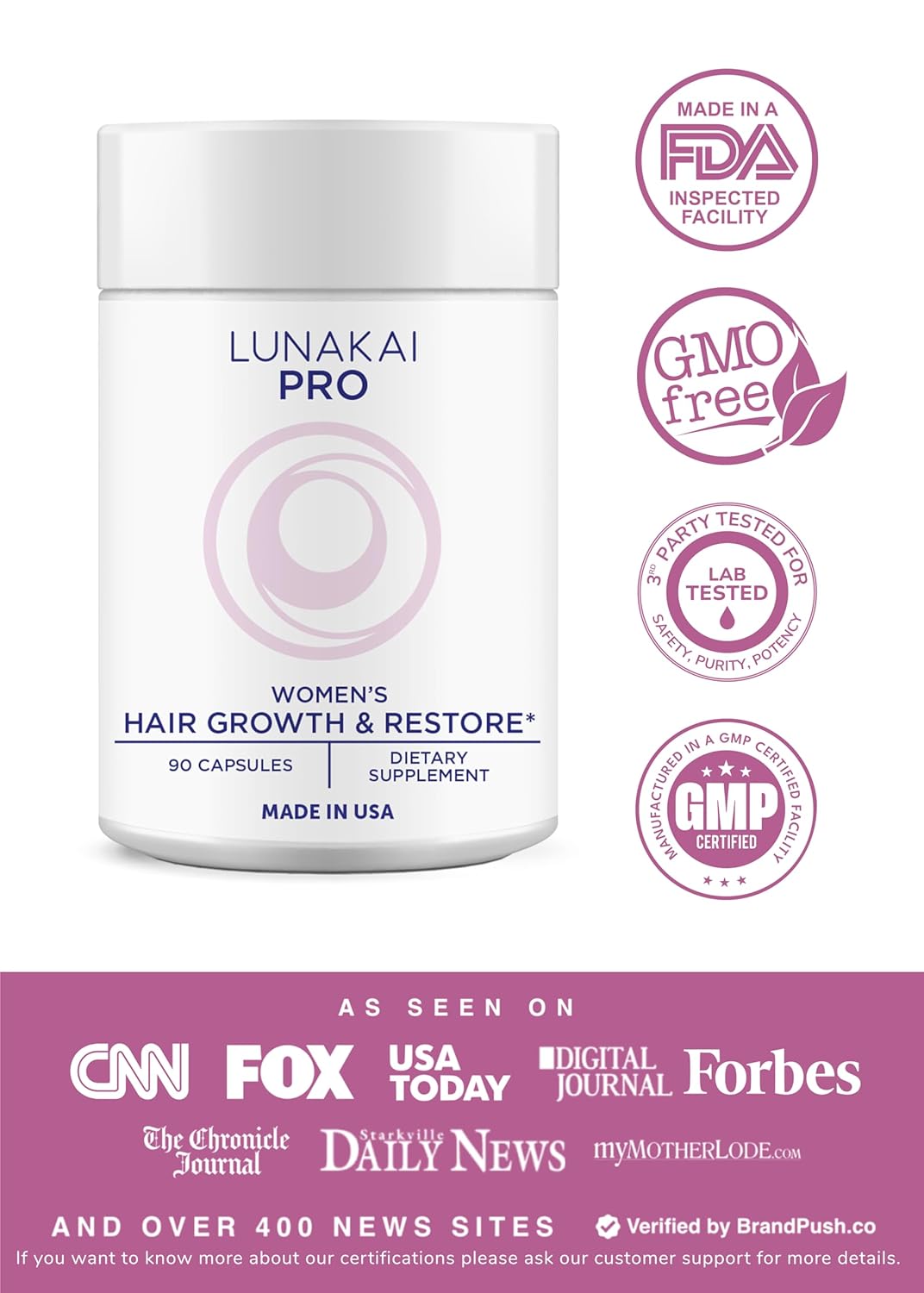 Lunakai PRO Women’s Hair Growth & Restore Vitamins – Advanced 15+ Nutrient Formula to Support Thicker, Stronger Hair, USA Made Hair Supplement (90 Capsules) IFELSHOP
