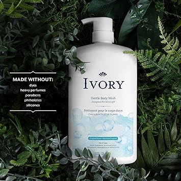 Ivory Body Wash, Designed for the Whole Family, Gentle Formula, Free of Dyes Heavy Perfumes Parabens Phthalates & Silicones, Original Scent, 35 oz
