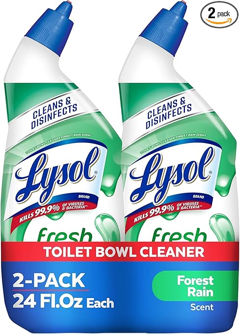 Lysol Toilet Bowl Cleaner Gel, For Cleaning and Disinfecting, Stain Removal, Forest Rain Scent, 24oz (Pack of 2)