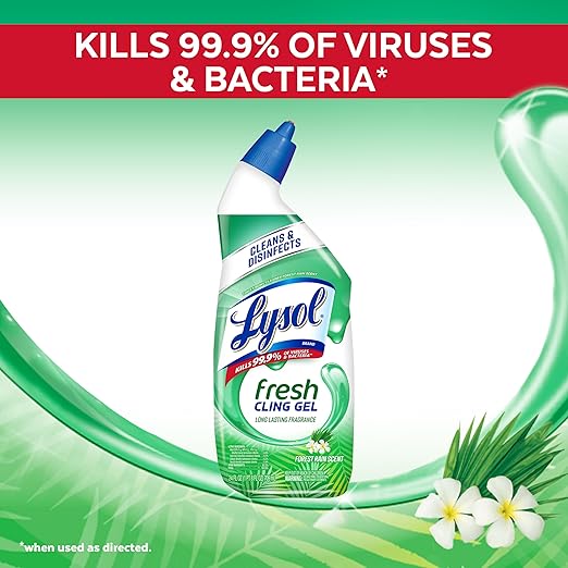 Lysol Toilet Bowl Cleaner Gel, For Cleaning and Disinfecting, Stain Removal, Forest Rain Scent, 24oz (Pack of 2)
