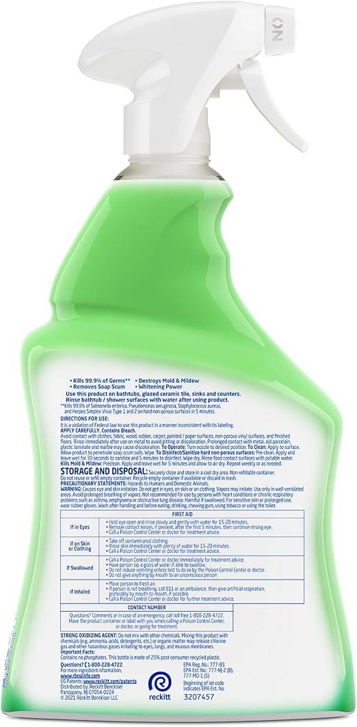 Lysol Multi-Purpose Cleaner Sanitizing and Disinfecting Spray with Bleach, All Purpose Cleaning Spray for Bathrooms and Kitchens, 32oz