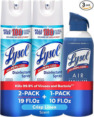 Lysol Bundle containing x2 Lysol Disinfectant Spray for Hard and Soft Surfaces, Crisp Linen, 19 Fl. Oz + Lysol Air Sanitizer Spray, For Air Sanitization and Odor Elimination, White Linen, 10 Fl. Oz