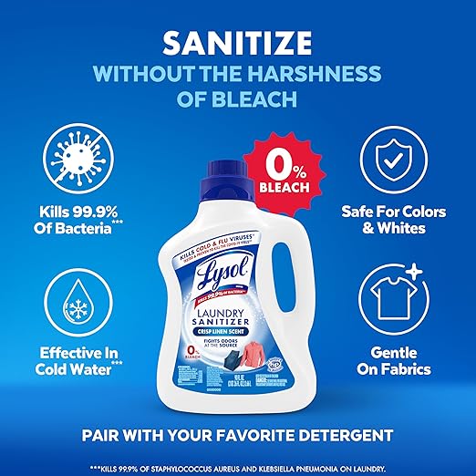 Lysol Laundry Sanitizer Additive, Bacteria-Causing Laundry Odor Eliminator, Detergent Additive, Crisp Linen, 90oz