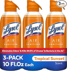 Lysol Air Sanitizer Spray with Odor Eliminator for Home & Office, Sanitizing Spray, Air Freshener Alternative, Tropical Sunset Scent, 10 oz (Pack of 3)