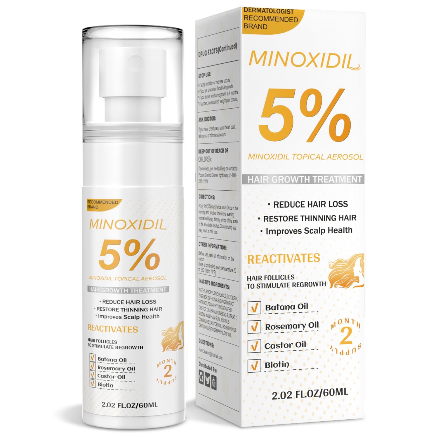 Minoxidil for Men and Women, Hair Growth Biotin Serum with Batana and Rosemary for Hair Beard Regrowth Treatments Extra Strength Hair Loss Solution, Clinically Proven to Regrow Thicker Ifelshop