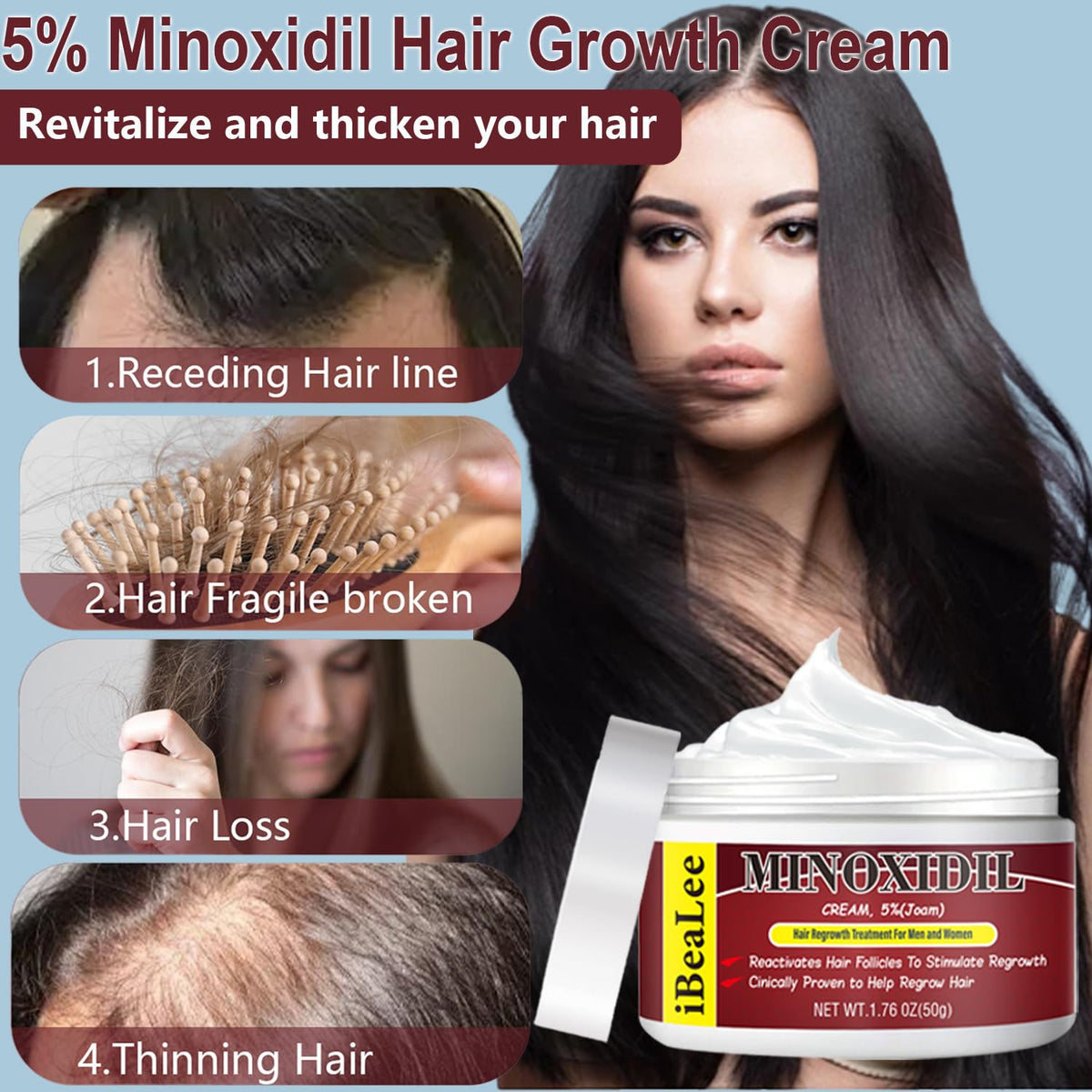 5% Minoxidil Hair Growth Cream for Men and Women Extra Strength Topical Treatment for Thicker Fuller Hair 2 Bottles Ifelshop