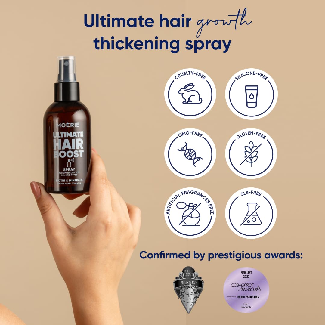 Moerie Ultimate Hair Boost Spray Designed to Strengthen Hair & Restore Scalp Health - 100% Natural Hair Serum for Hair Boost with over 100 Minerals, Vitamins & Amino acids - Fresh Scent - 5.07 Fl. Oz Ifelshop