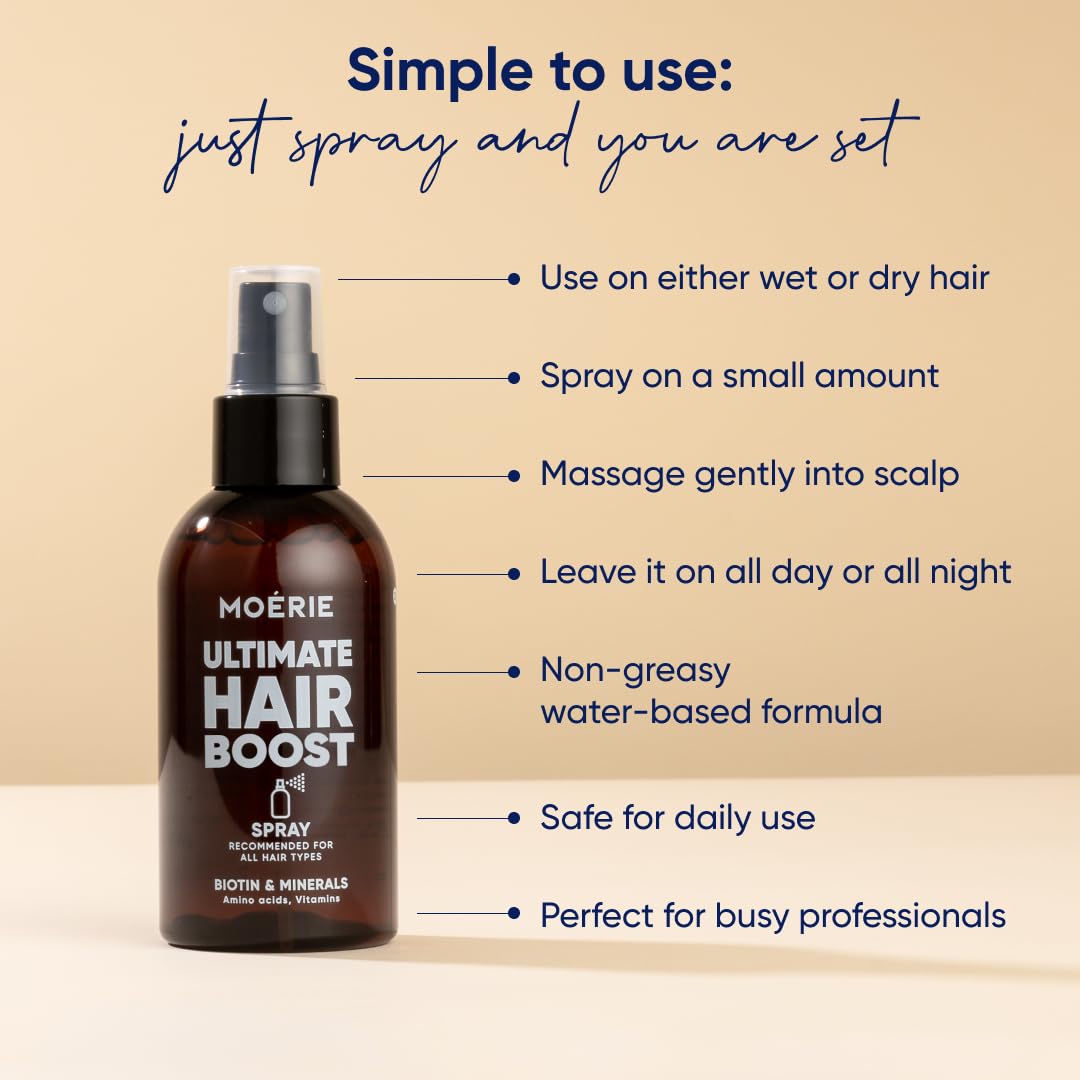 Moerie Ultimate Hair Boost Spray Designed to Strengthen Hair & Restore Scalp Health - 100% Natural Hair Serum for Hair Boost with over 100 Minerals, Vitamins & Amino acids - Fresh Scent - 5.07 Fl. Oz Ifelshop