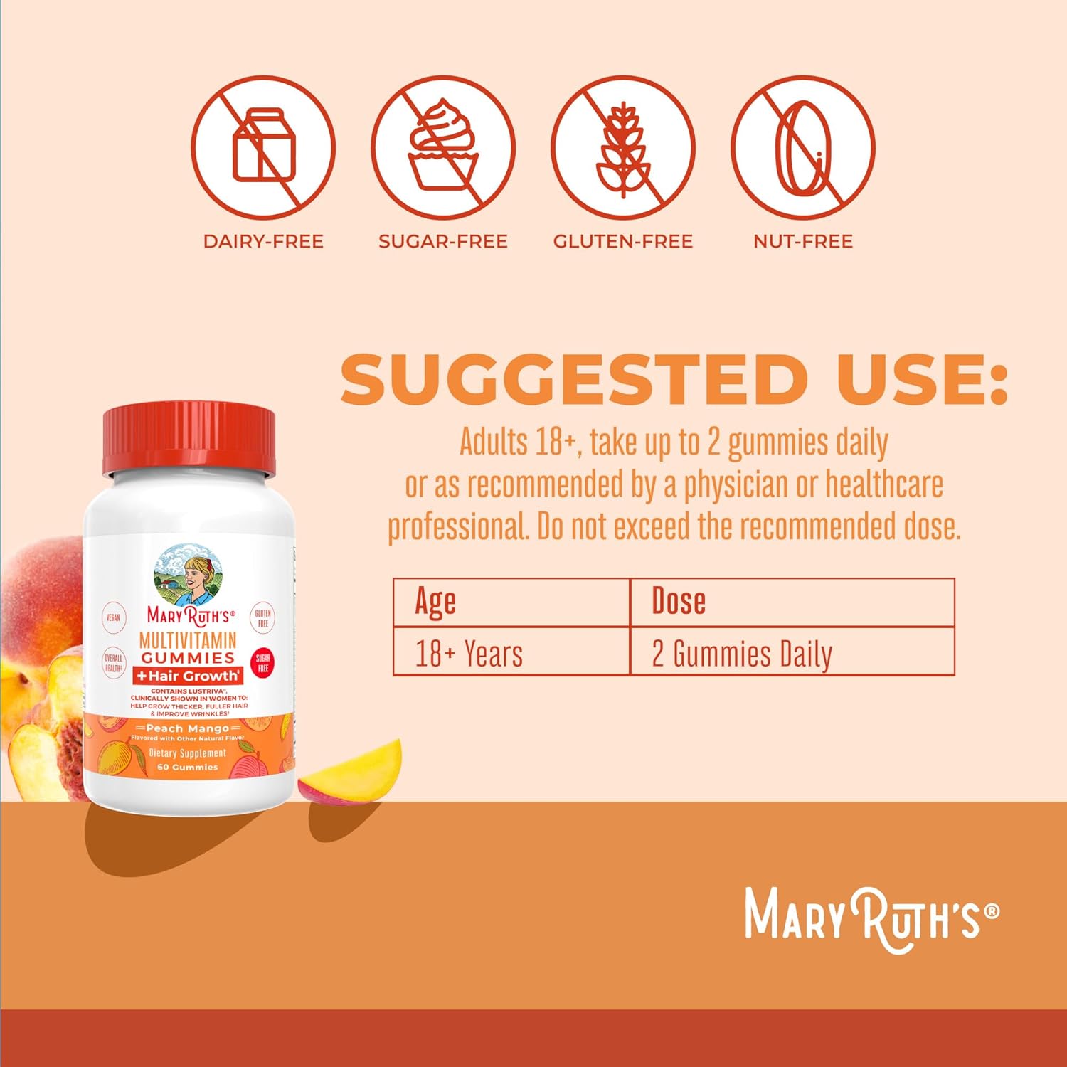 MaryRuth's Multivitamin + Hair Growth Gummies | with Lustriva® | Biotin 10000mcg | B Vitamins | Formulated for Thicker Hair, Wrinkles, Fine Lines, Skin Care | Ages 18+ | 30 Servings Ifelshop