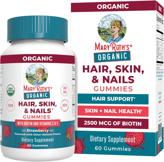 MaryRuth's Hair Skin and Nail Vitamins | USDA Organic | 2500 mcg Biotin Gummies with Vitamin C & Vitamin E | Hair Growth Vitamins | Skin Care | Nail Growth | Ages 14+ | 60 Count Ifelshop