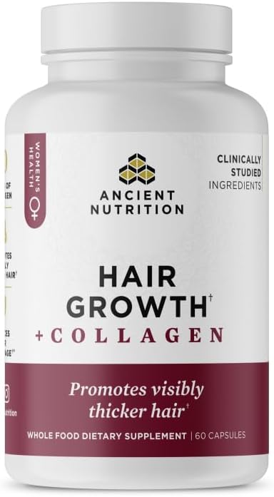 Ancient Nutrition Hair Growth Plus Collagen Supplement with Hydrolyzed Collagen Peptides and Clinically Studied Superfoods for Thicker Fuller Hair and Radiant Skin 60 Count Ifelshop