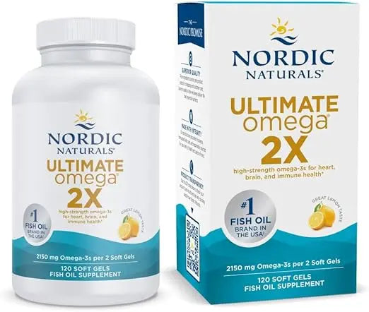 Nordic Naturals Ultimate Omega 2X, Lemon Flavor - 120 Soft Gels - 2150 mg Omega-3 - High-Potency Fish Oil with EPA & DHA - Promotes Brain & Heart Health - Non-GMO - 60 Servings Retailxpres