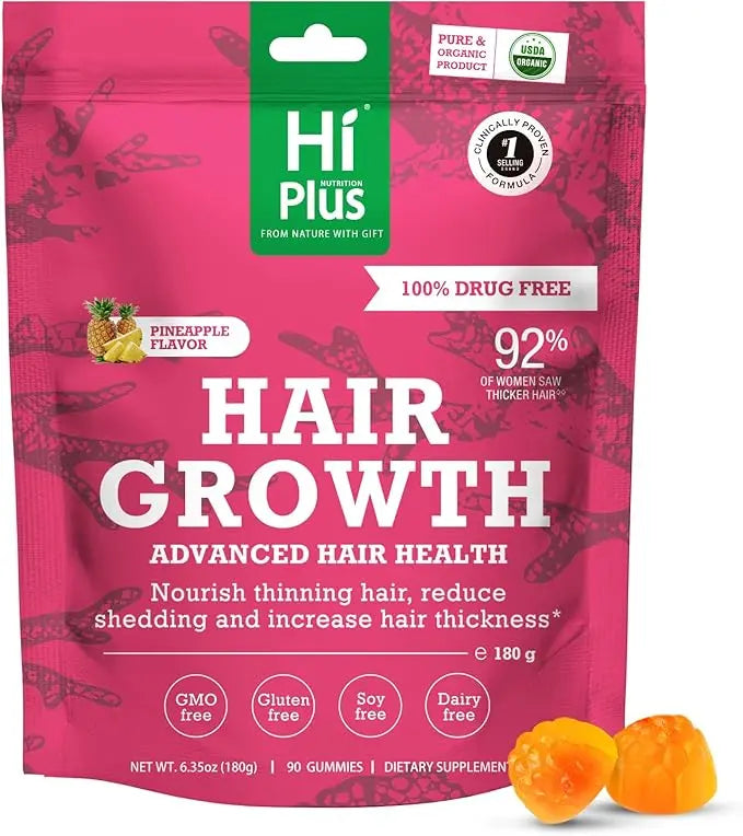 Women's Hair Growth Accelerator Supplement Gummies, Nourishes Thinning Hair & Boosts Hair Thickness, With Collagen, Biotin, Zinc, Vitamin C & Iron – Pineapple Flavor – 90 Gummies, 45 Day Supply Ifelshop