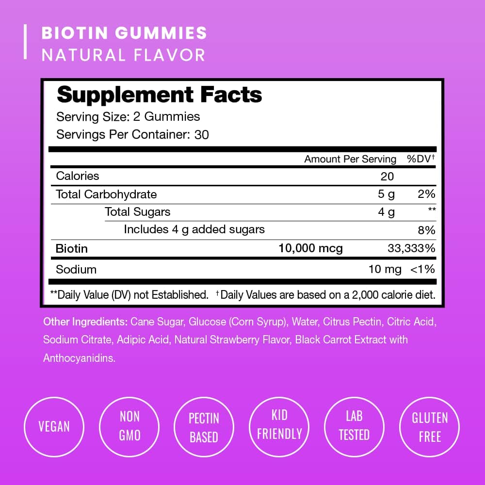 NutraChamps Biotin Gummies 10000mcg [High Potency] for Healthy Hair, Skin & Nails Vitamins for Women, Men & Kids - 5000mcg in Each Hair Vitamins Gummy - Vegan, Non-GMO, Hair Health Supplement Ifelshop
