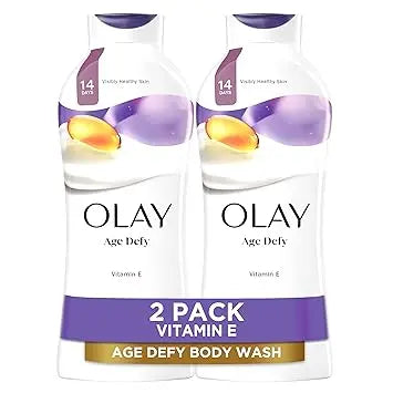 Olay Body Wash for Women, Age Defying with Vitamin E, 24hr Moisturizing, Hydrating & Refreshing, B3 Vitamin Complex, Free of Parabens & Phthalates, For All Skin Types, Scented, 22 fl oz (Pack of 2) Retailxpres