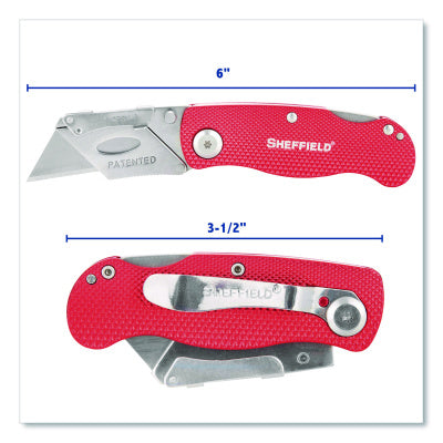 "Folding utility knife with safety lock and replaceable blade for cutting cardboard, carpet, and packaging – Sheffield brand"