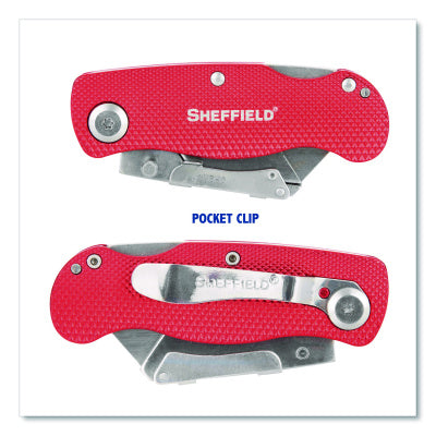 Red pocketknife with 'Sheffield' branding on a white background