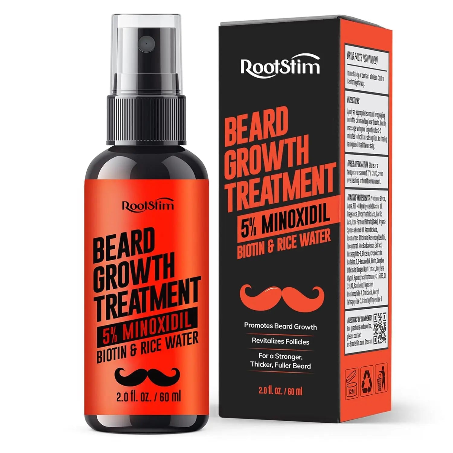 5% Minoxidil Beard Growth Serum for Men: Hair Regrowth Spray with Biotin & Rice Water - Extra Strength Beard Oil for Faster Thicker and Fuller Beard Growth - 60ML Ifelshop