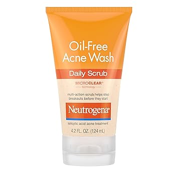 Neutrogena Oil-Free Acne Face Wash with 2% Salicylic Acid, Daily Exfoliating Scrub & Acne Treatment for Oily, Acne-Prone Skin, Clears Breakouts & Blackheads, 4.2 fl. oz