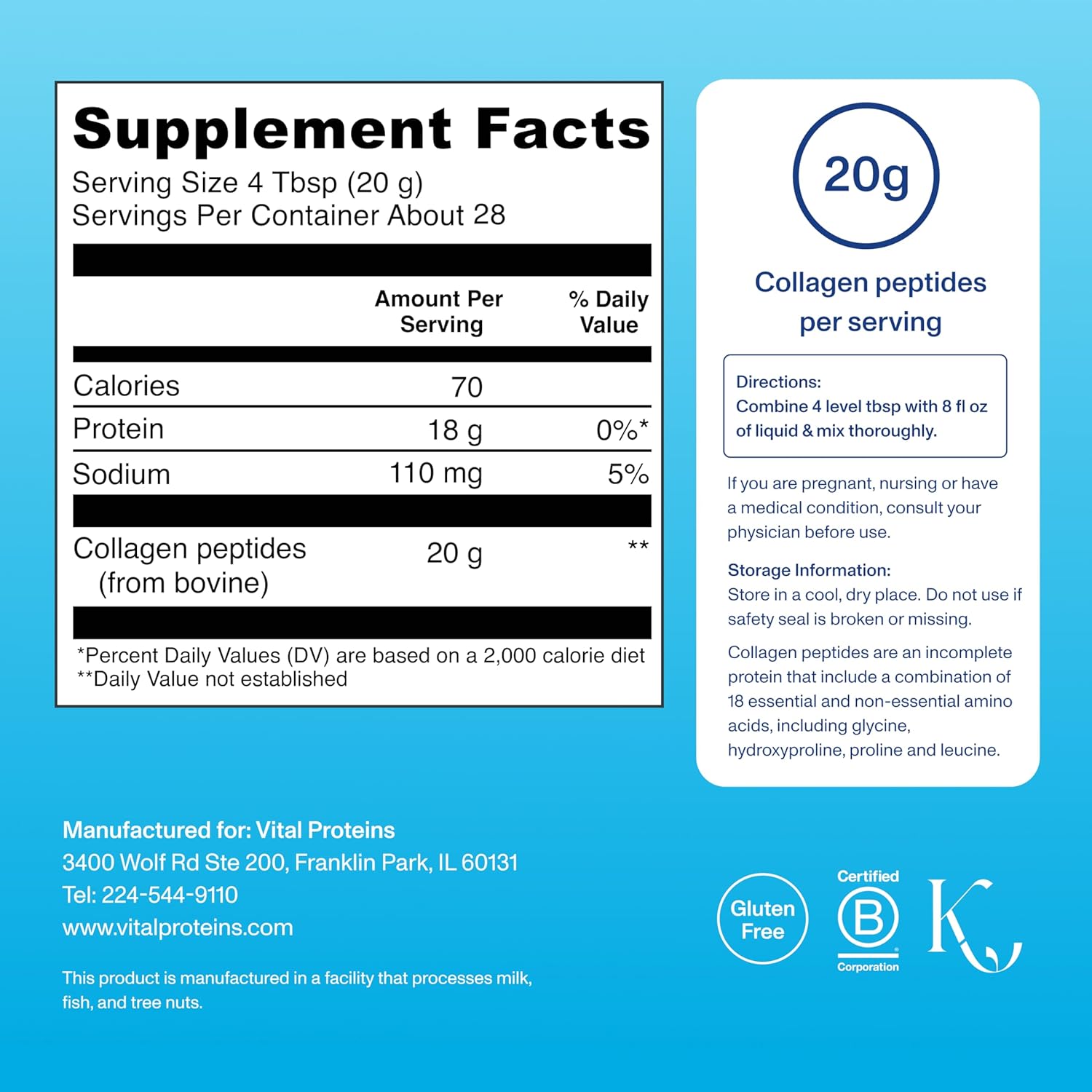 Vital Proteins Collagen Peptides Powder Grass Fed for Hair Nail Skin Bone and Joint Health Unflavored 27 Servings Ifelshop