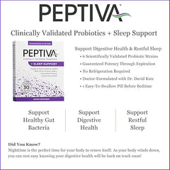 Peptiva 26 Billion CFU Probiotic and Sleep Support - Clinically Validated Multi-Strain Probiotic - Lactobacillus and Bifidobacterium, Melatonin - 30 Count