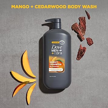 DOVE MEN + CARE body and face wash rejuvenating mango + cedarwood for Men, with 24-Hour Nourishing Micromoisture Technology, 30 oz