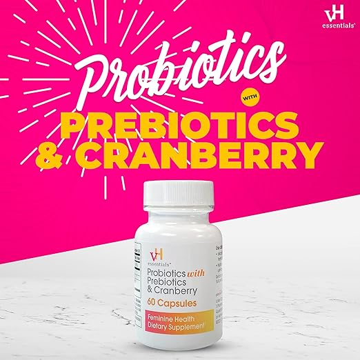 vH Essentials Probiotics for Women with Prebiotics, Cranberry & Vitamin C - 60 Capsules (30 Day Supply) - Women's Probiotics Support Gut Balance, Feminine Health & Urinary Tract Health for Women