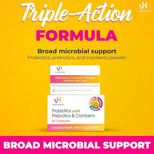 vH Essentials Probiotics for Women with Prebiotics, Cranberry & Vitamin C - 60 Capsules (30 Day Supply) - Women's Probiotics Support Gut Balance, Feminine Health & Urinary Tract Health for Women