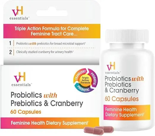 vH Essentials Probiotics for Women with Prebiotics, Cranberry & Vitamin C - 60 Capsules (30 Day Supply) - Women's Probiotics Support Gut Balance, Feminine Health & Urinary Tract Health for Women Retailxpres