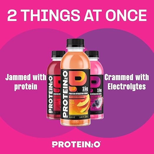 Protein2o Hydration Drink - 2-in-1 Liquid Clear Whey Protein Isolate and Electrolyte Drink - 15g Protein, Vitamins B5, B6 - Post-Workout Recovery - 16.9 Fl Oz - 12 Count Flavor Fusion Variety Pack