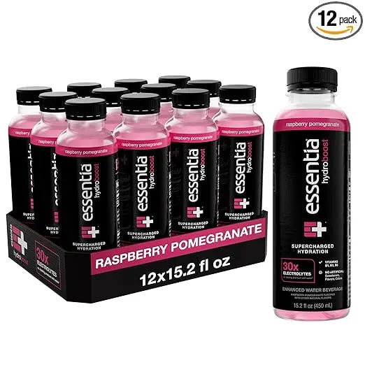 NEW Essentia Hydroboost Enhanced Bottled Water, 15.2 fl. oz. (450 mL), 12 Pack, Raspberry Pomegranate, Hydrolyte Blend with B-Complex Vitamins and Electrolytes, Clean Taste & Supercharged Hydration Retailxpres