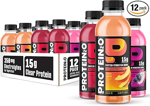 Protein2o Hydration Drink - 2-in-1 Liquid Clear Whey Protein Isolate and Electrolyte Drink - 15g Protein, Vitamins B5, B6 - Post-Workout Recovery - 16.9 Fl Oz - 12 Count Flavor Fusion Variety Pack