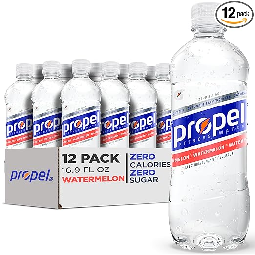 Propel Electrolyte Enhanced Water Sports Drink, Watermelon Flavored Water, Zero Calorie & Zero Sugar Hydration with Electrolytes and Vitamins C & E, 16.9 fl oz Water Bottles (12 Pack)