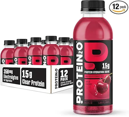 Protein2o Hydration Drink - 2-in-1 Liquid Clear Whey Protein Isolate and Electrolyte Drink - 15g Protein, Vitamins B5, B6 - Post-Workout Recovery - 16.9 Fl Oz - 12 Count Wild Cherry Retailxpres