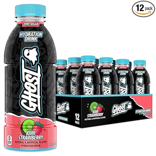 GHOST Hydration Drink, Kiwi Strawberry- RTD Sports Drink with Electrolytes, Natural Vitamins & Minerals - All Day Lifestyle Hydration Beverage - Zero Caffeine & Zero Sugars - 16.9 Fl Oz, 12 Pack
