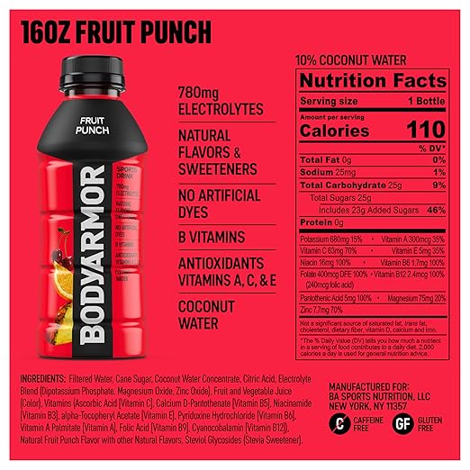 BODYARMOR Sports Drink Sports Beverage, Fruit Punch, 16 Fl Oz