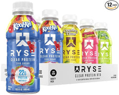 RYSE Clear Protein Shake - Variety Pack - 100 Calories, 22g Whey Isolate Protein, Sugar-Free, 0g Fat & Lactose-Free - Refreshing Ready-to-Drink Beverage - 16.9 fl oz Bottles (12-Pack)