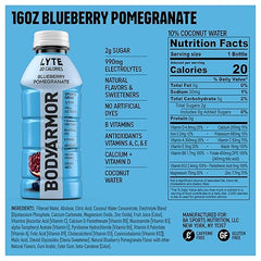BODYARMOR LYTE Sports Drink Low-Calorie, Blueberry Pomegranate, Low-Calorie, Coconut Water, Natural Flavors, Vitamins, Electrolytes, 16 Fl Oz (12 Pack)