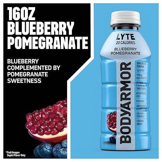 BODYARMOR LYTE Sports Drink Low-Calorie, Blueberry Pomegranate, Low-Calorie, Coconut Water, Natural Flavors, Vitamins, Electrolytes, 16 Fl Oz (12 Pack)