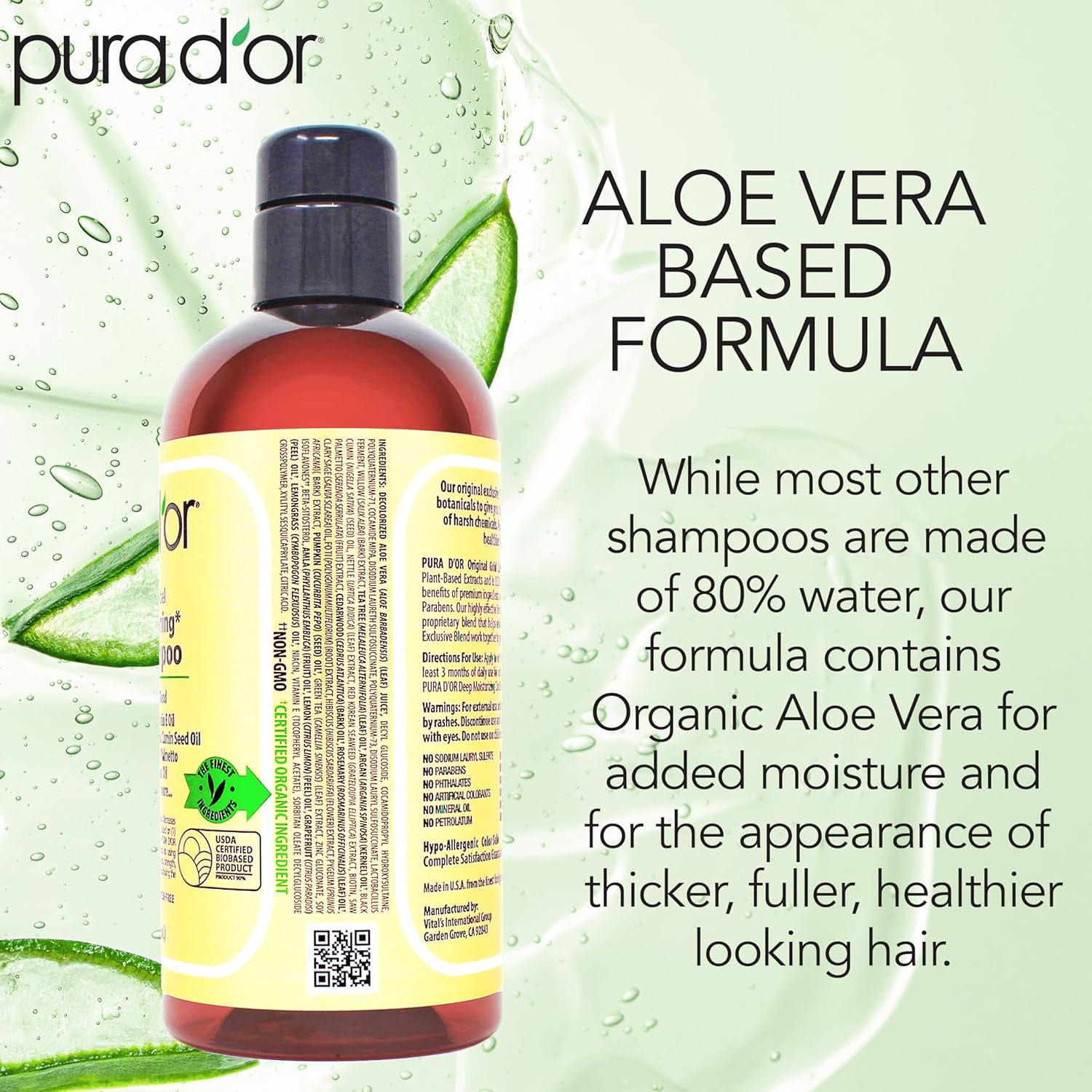 PURA D'OR Original Gold Label Anti-Thinning Shampoo – CLINICALLY TESTED Botanical Formula – Biotin & Argan Oil – Sulfate-Free Strengthening & Volumizing for Fuller-Looking Hair, Men & Women, 16 fl oz Ifelshop