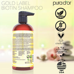 PURA D'OR Original Gold Label Anti-Thinning Shampoo – CLINICALLY TESTED Botanical Formula – Biotin & Argan Oil – Sulfate-Free Strengthening & Volumizing for Fuller-Looking Hair, Men & Women, 16 fl oz Ifelshop