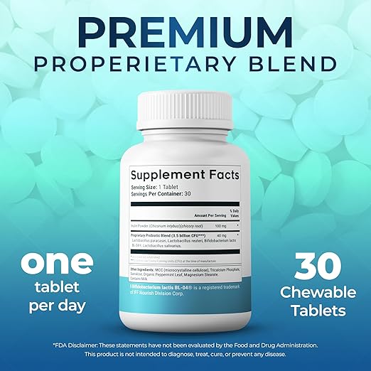 Oral Health Probiotic – 4-Strain Formula for Healthy Gums, Teeth & Fresh Breath – 30 Chewable Tablets
