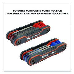 Great Neck Hex Key Fold-Up Tool Set, Two-Piece, Metric/SAE, Black-Oxide/Blue (SAE), Black-Oxide/Red (Metric) (GNS74205)