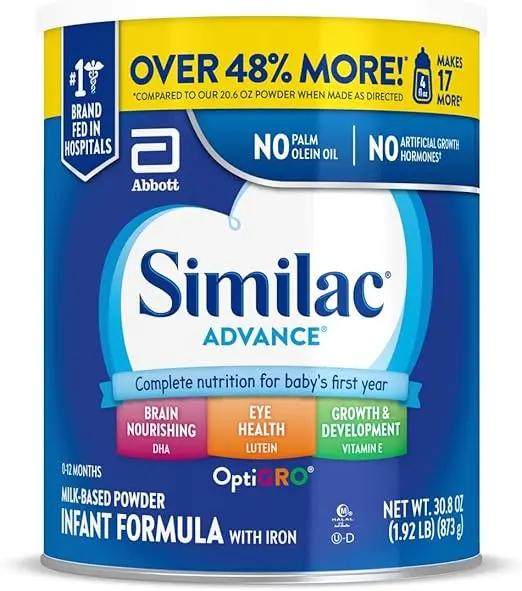 Similac Advance Infant Formula With Iron, Baby Formula Powder, 30.8-oz Value Can Retailxpres