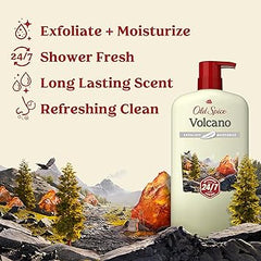 Old Spice Cleansing Body Wash for Men, 24/7 Shower Fresh with Lasting Scent, Exfoliate & Moisture, Gentle on Skin, Vitamin B3, Volcano with Dark Cedar + Amber Scent, 30 oz