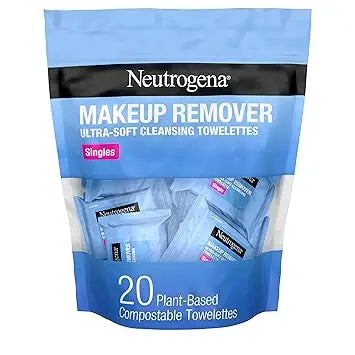Neutrogena Makeup Remover Wipes Singles, Individually Wrapped, Daily Facial Cleanser Towelettes, Gently Removes Oil & Makeup, Alcohol-Free, 20 ct Retailxpres