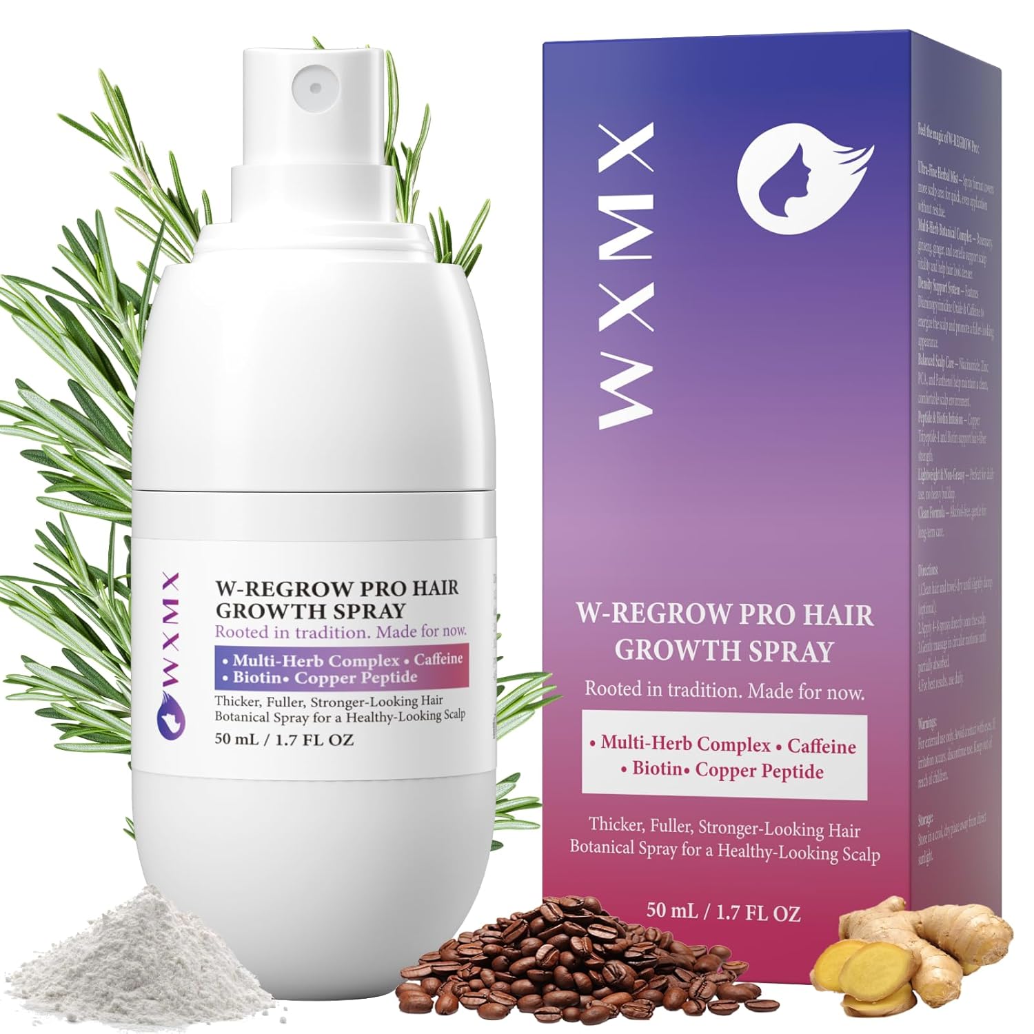 W-Regrow Pro Hair Growth Spray - with Biotin, Rosemary, Caffeine, Copper Peptide, Niacinamide, Hair Growth Products for Men Women, Non-Greasy Scalp Serum for Hair Thinning & Hair Loss Ifelshop