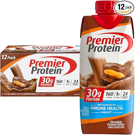 Premier Protein Protein Shake, Chocolate Peanut Butter, 30g Protein, 1g Sugar, 11 fl oz Pack of 12