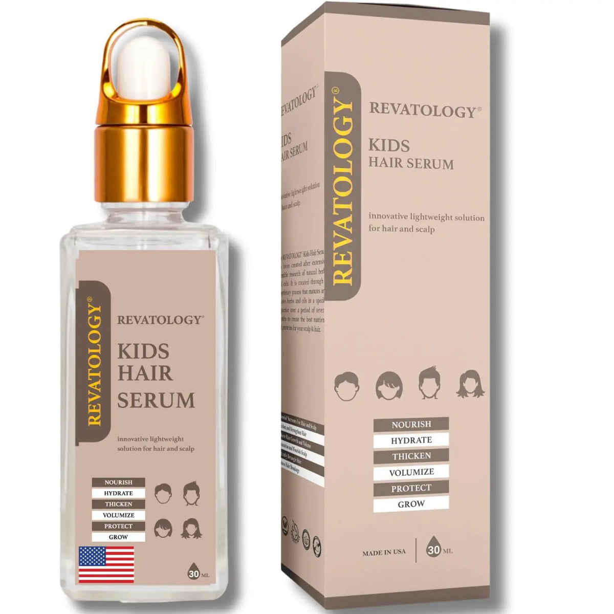 REVATOLOGY Kids and Babies Leave-In Growth & Conditioning Serum - Anti-Dandruff & Anti-Frizz Care for Curly, Thin & Thick Hair -  30 Botanicals Ifelshop