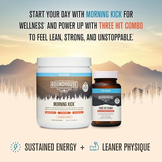 ROUNDHOUSE PROVISION Morning Kick, Zero Sugar Greens Superfood Powder Supplement with Ashwagandha, Collagen, Probiotics, Debloat Drink, 30 Servings (Strawberry Lemonade) by Chuck Norris